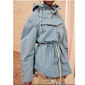 Ulla Johnson Grady Adirondack Jacket Womens XL Salt Water Blue Cotton Hooded Tie